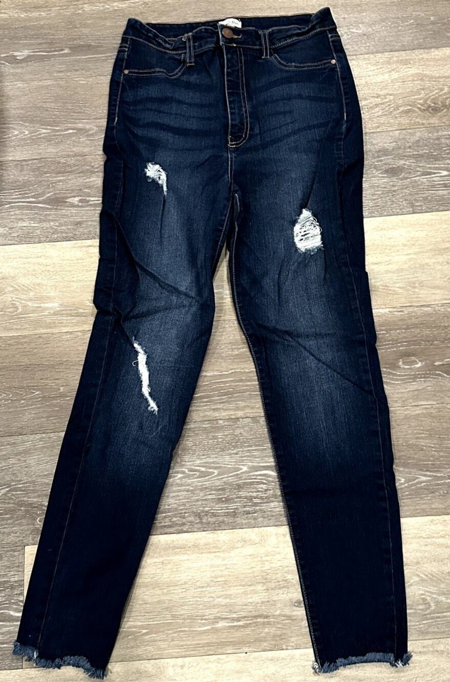 Love Fire Dark Denim Jeans Distressed Size 11